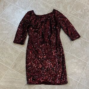 Le Chateau Dark Red Sequin Long Sleeve Dress